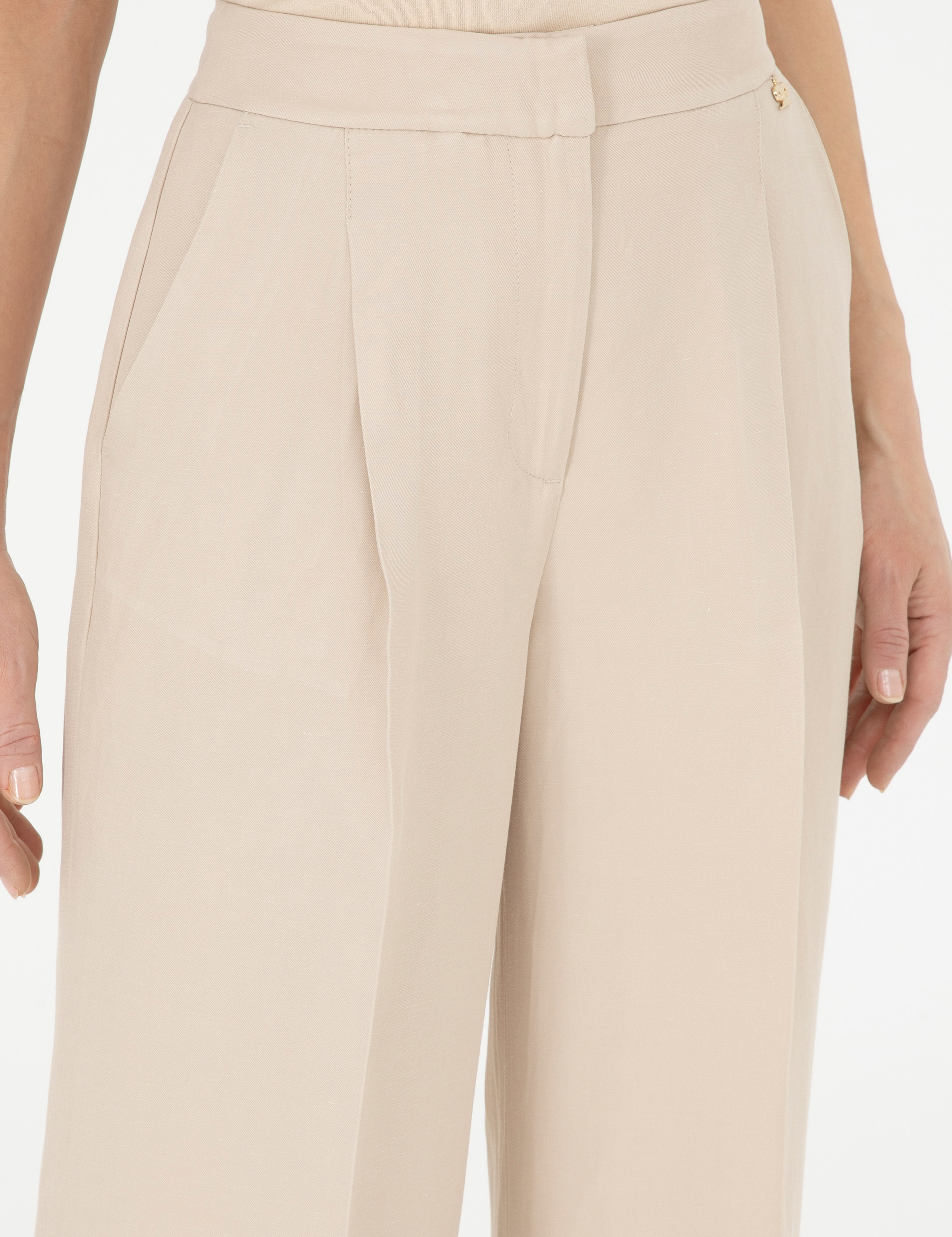 Kum Keten Karışımlı Kumaş Pantolon - Image 5