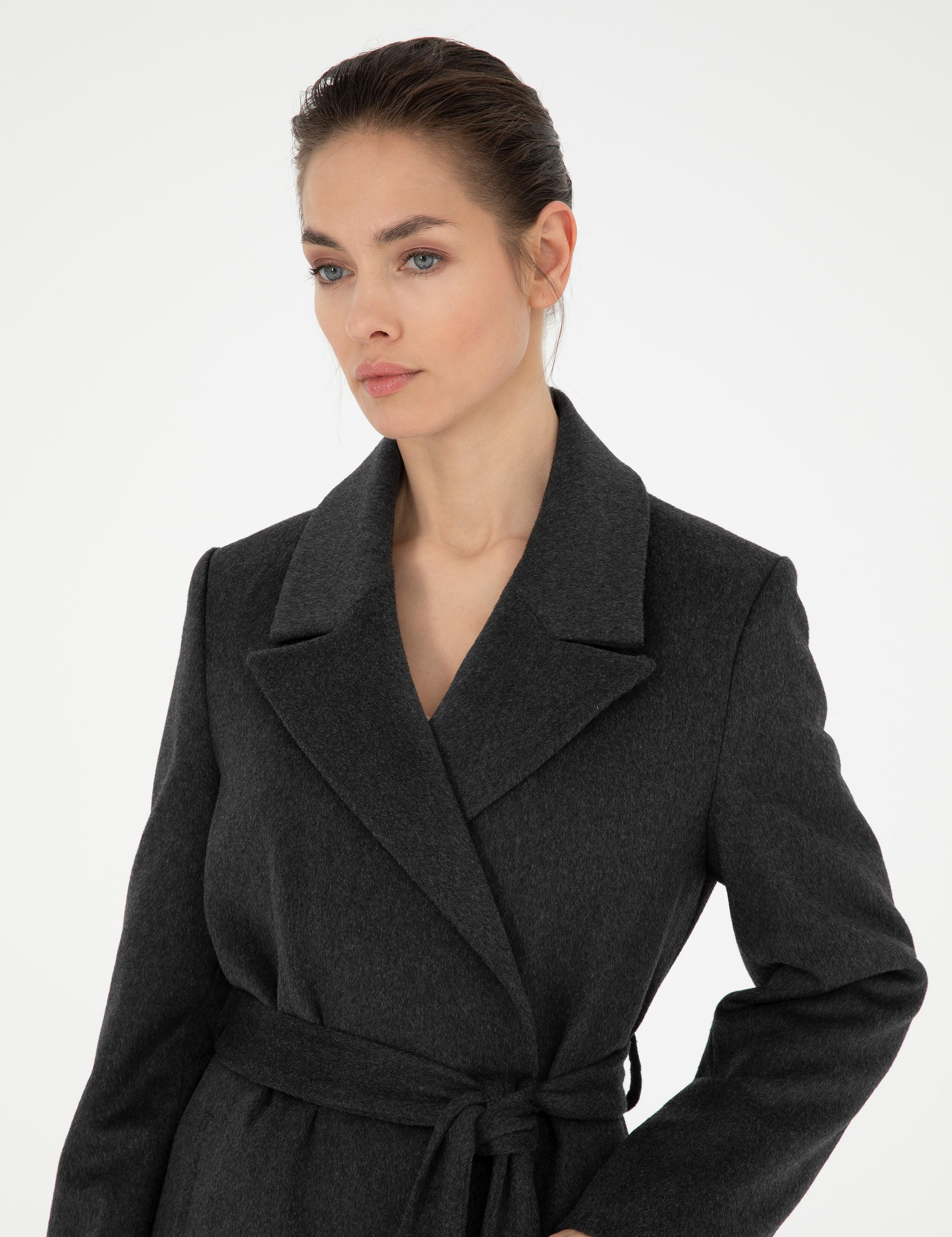 Koyu Antrasit Kaşe Kaban