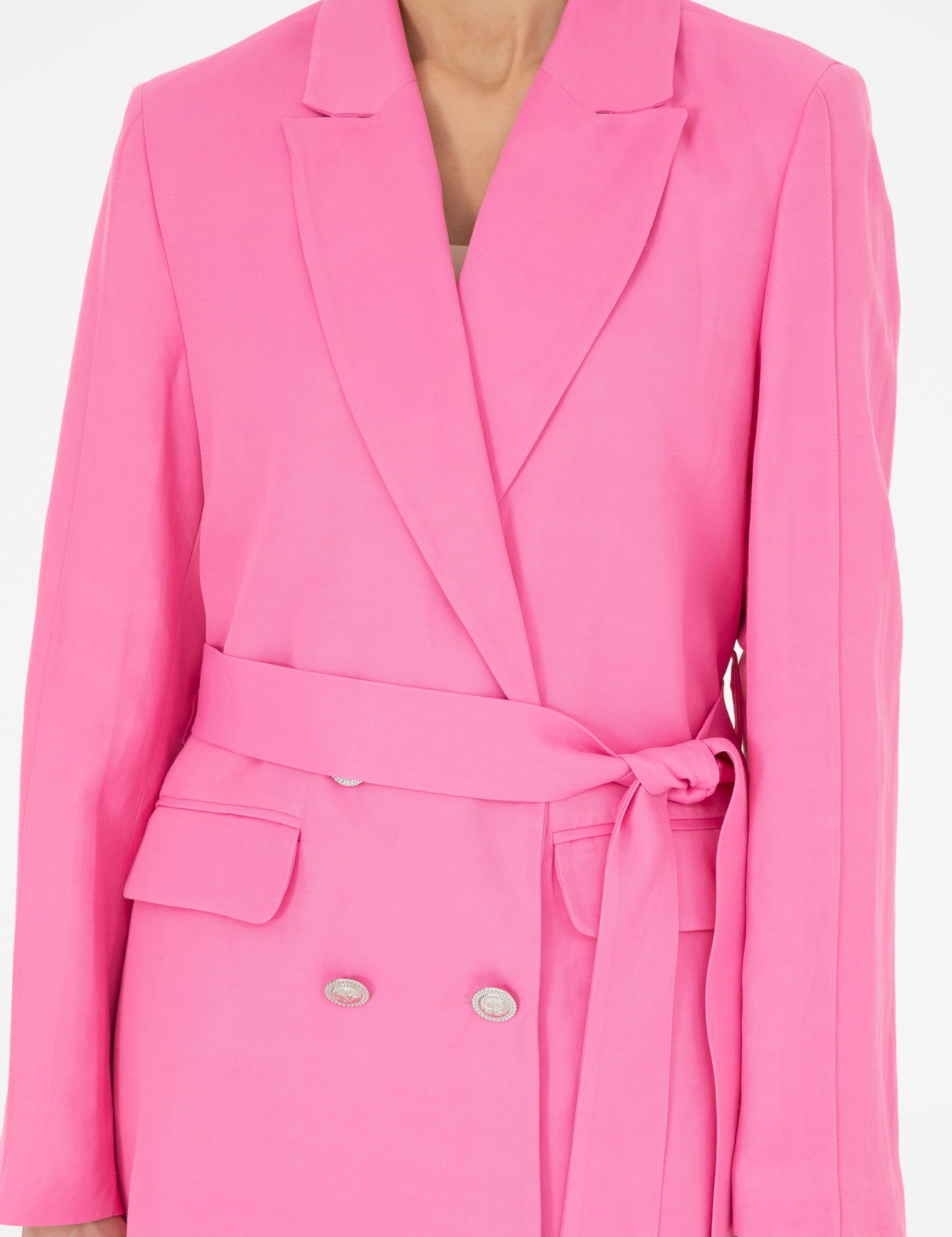 Pembe Keten Karışımlı Regular Fit Ceket