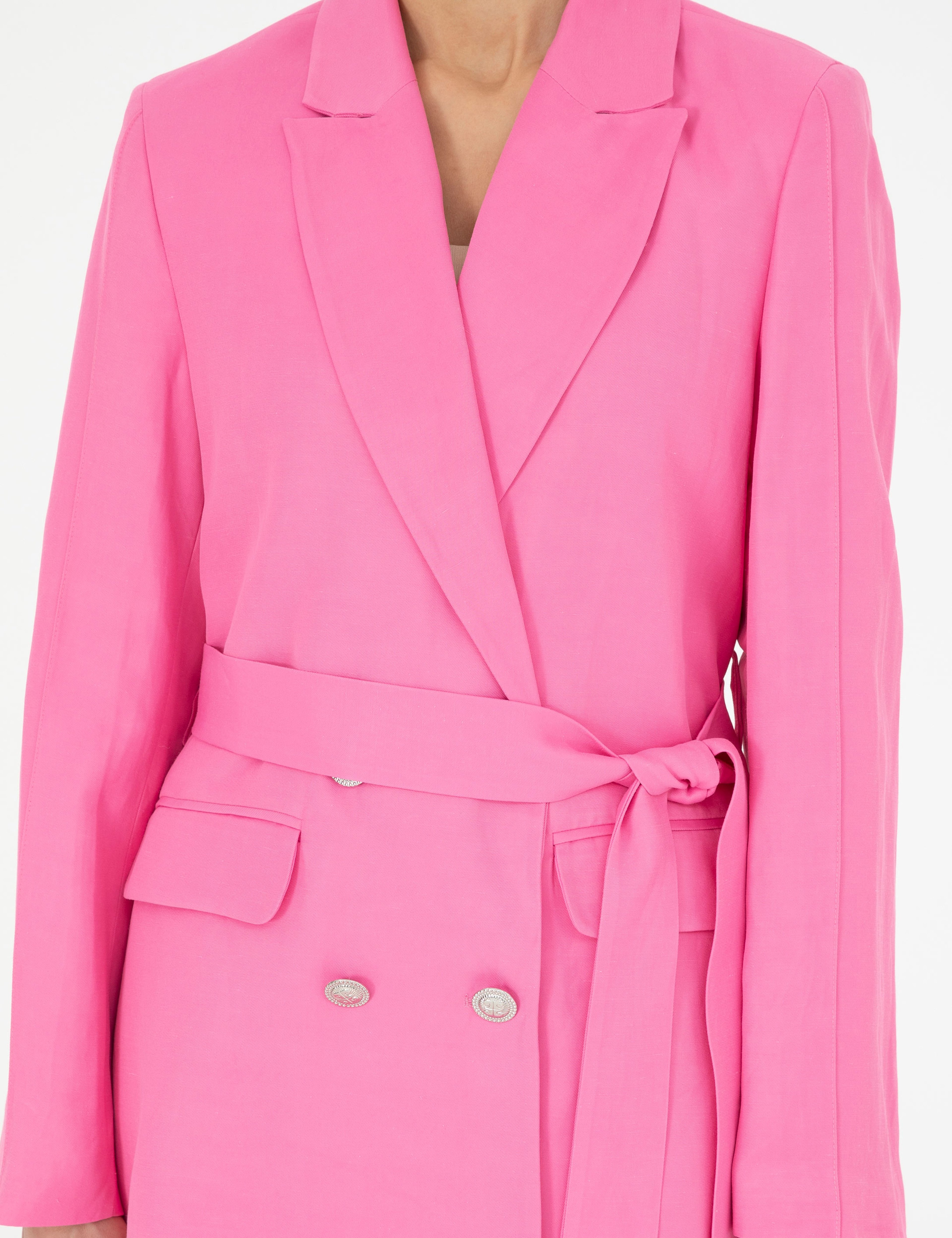 Pembe Keten Karışımlı Regular Fit Ceket