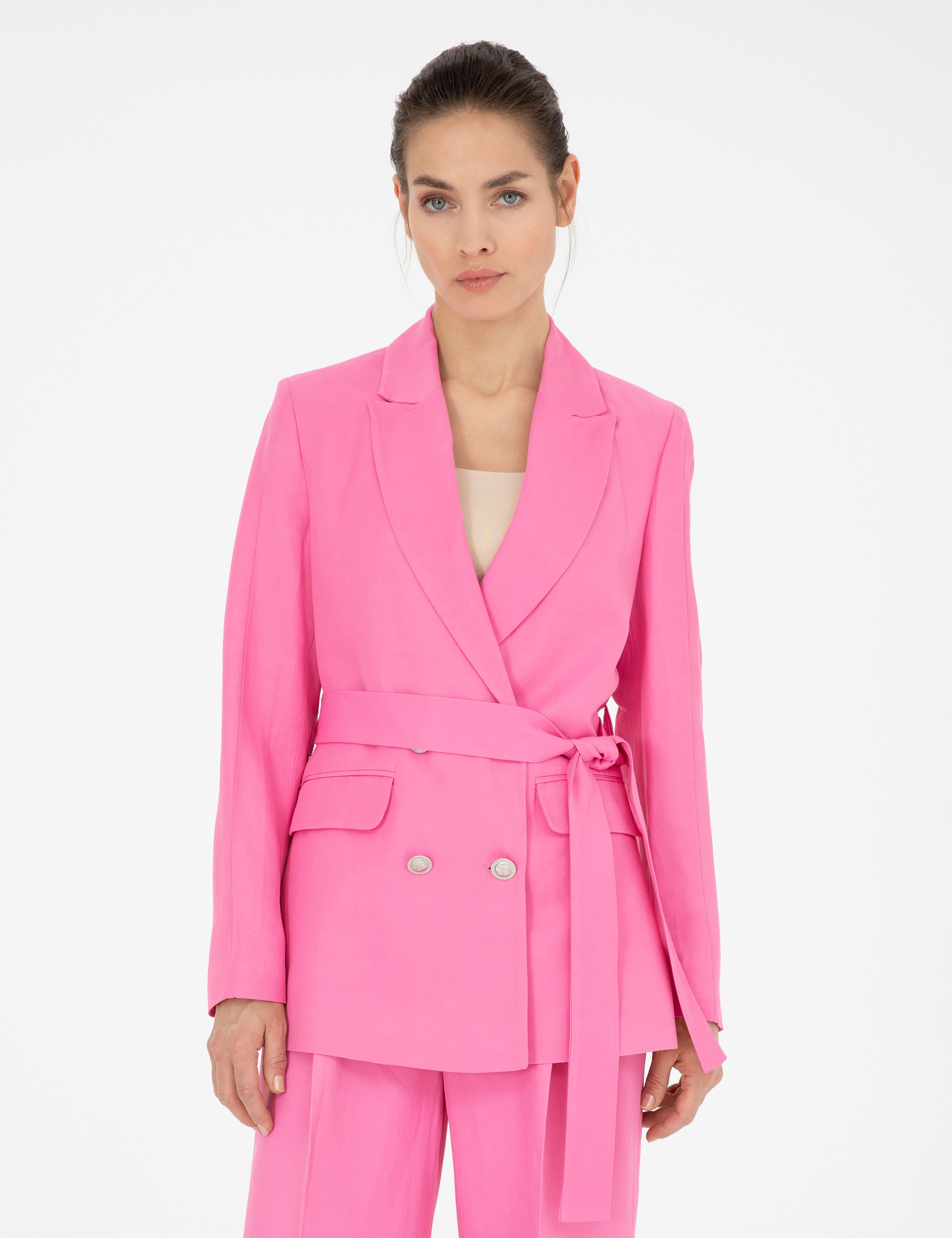 Pembe Keten Karışımlı Regular Fit Ceket
