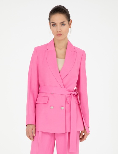 Pembe Keten Karışımlı Regular Fit Ceket