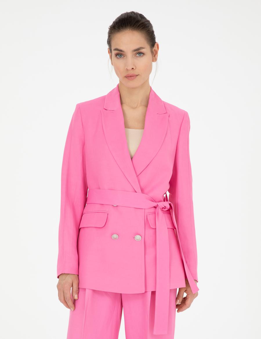 Pembe Keten Karışımlı Regular Fit Ceket
