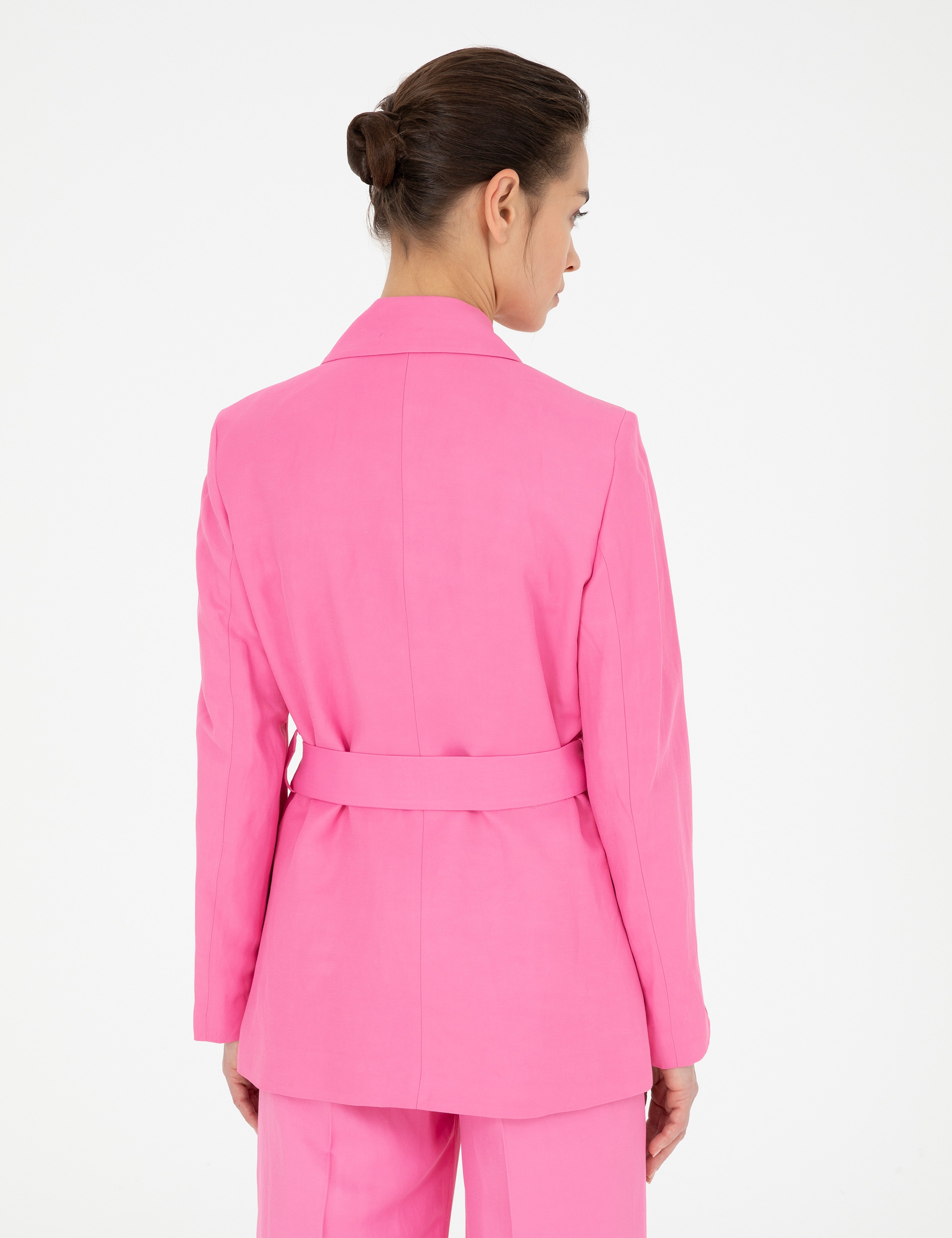 Pembe Keten Karışımlı Regular Fit Ceket