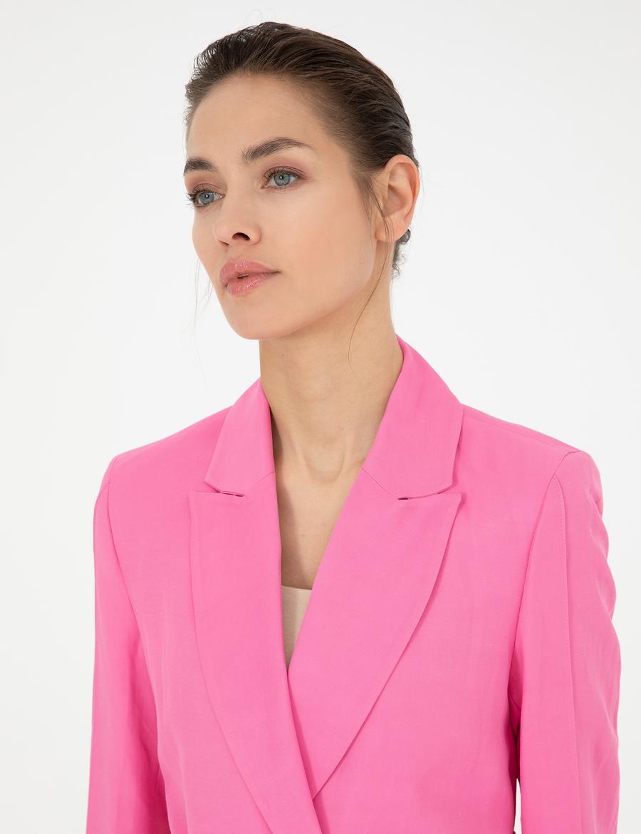 Pembe Keten Karışımlı Regular Fit Ceket