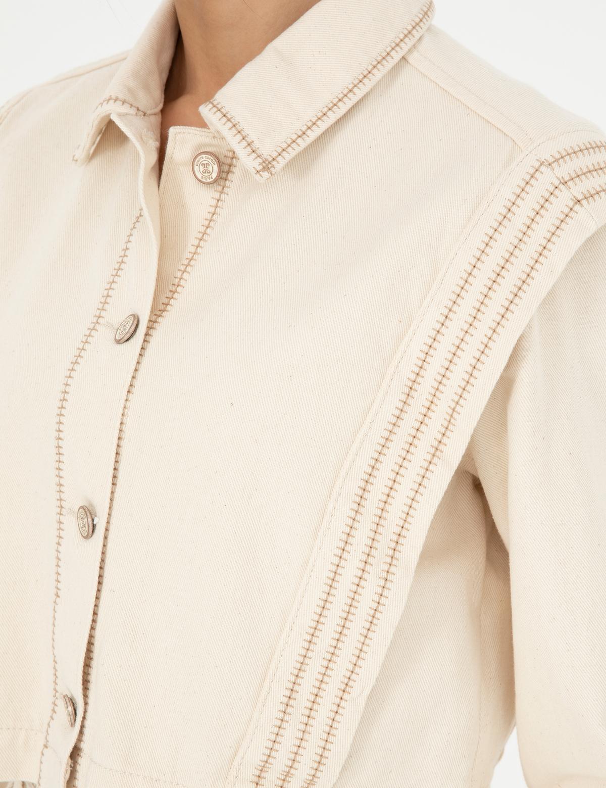 Krem Crop Top Uzun Kollu Gömlek - 50290410005