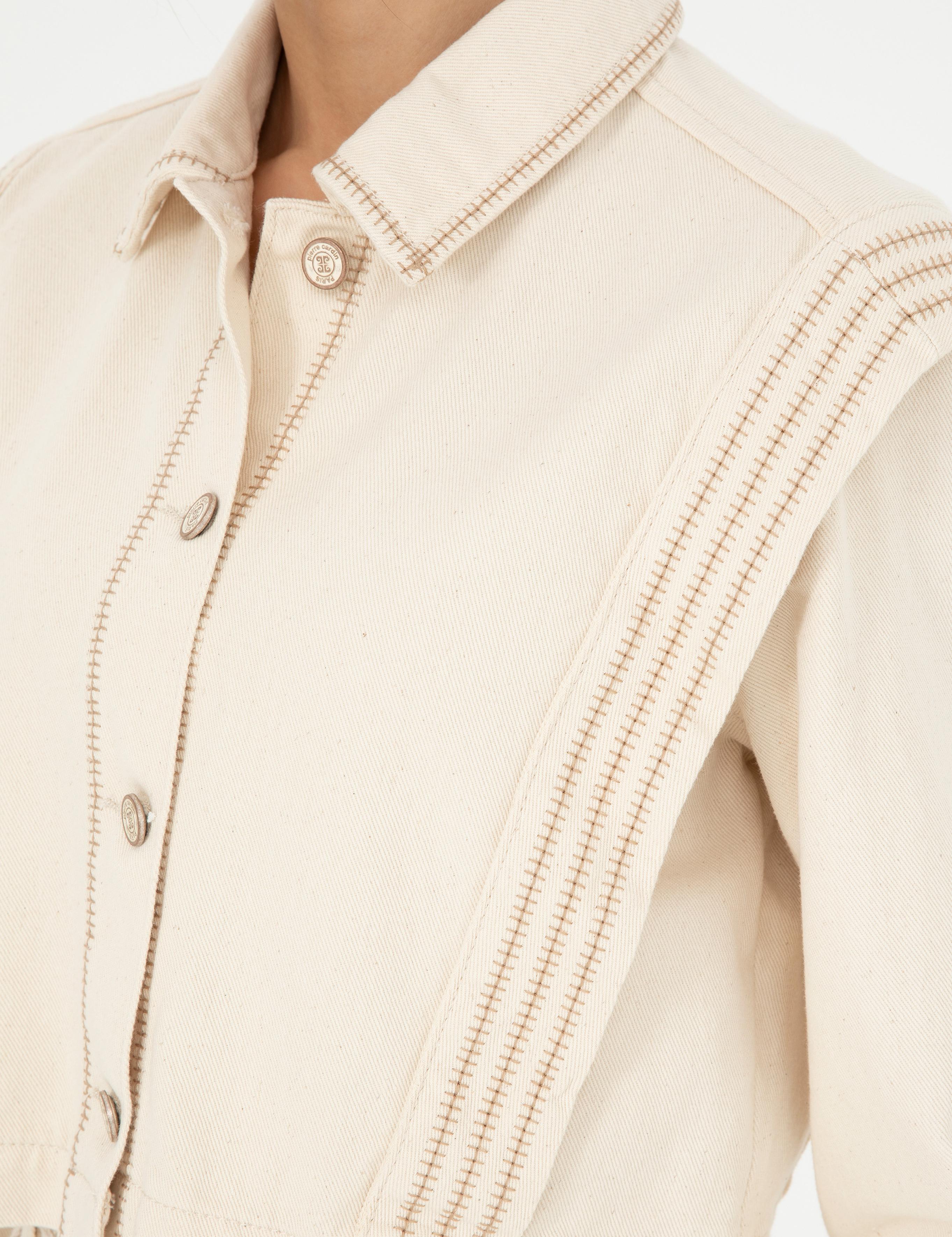 Krem Crop Top Uzun Kollu Gömlek