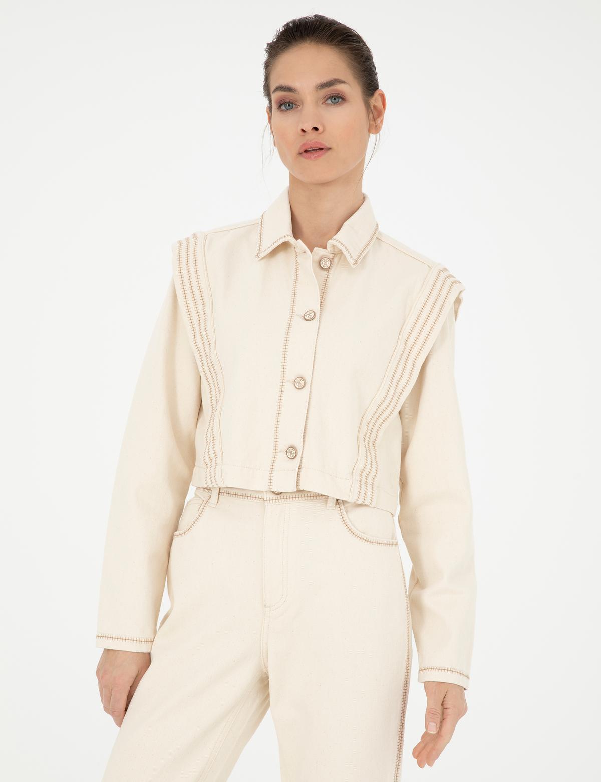 Krem Crop Top Uzun Kollu Gömlek - 50290410005