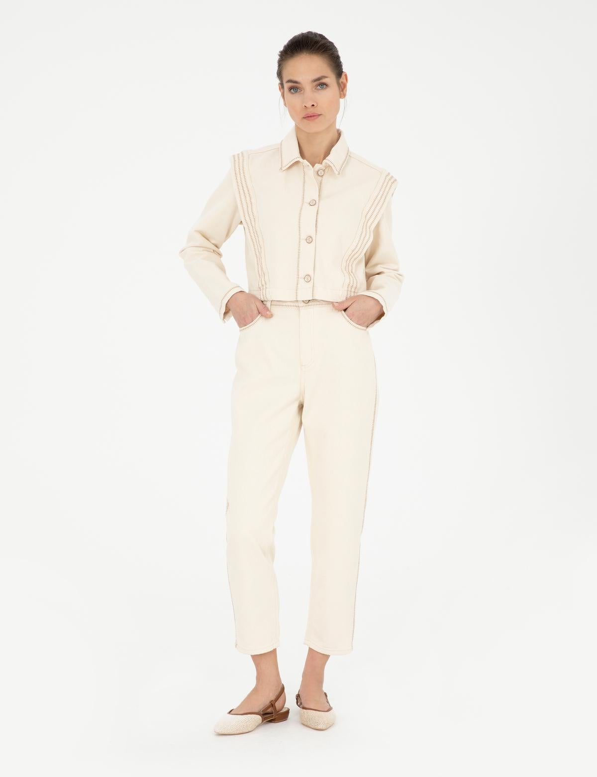 Krem Crop Top Uzun Kollu Gömlek - 50290410005