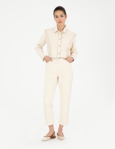 Krem Crop Top Uzun Kollu Gömlek - 50290410005