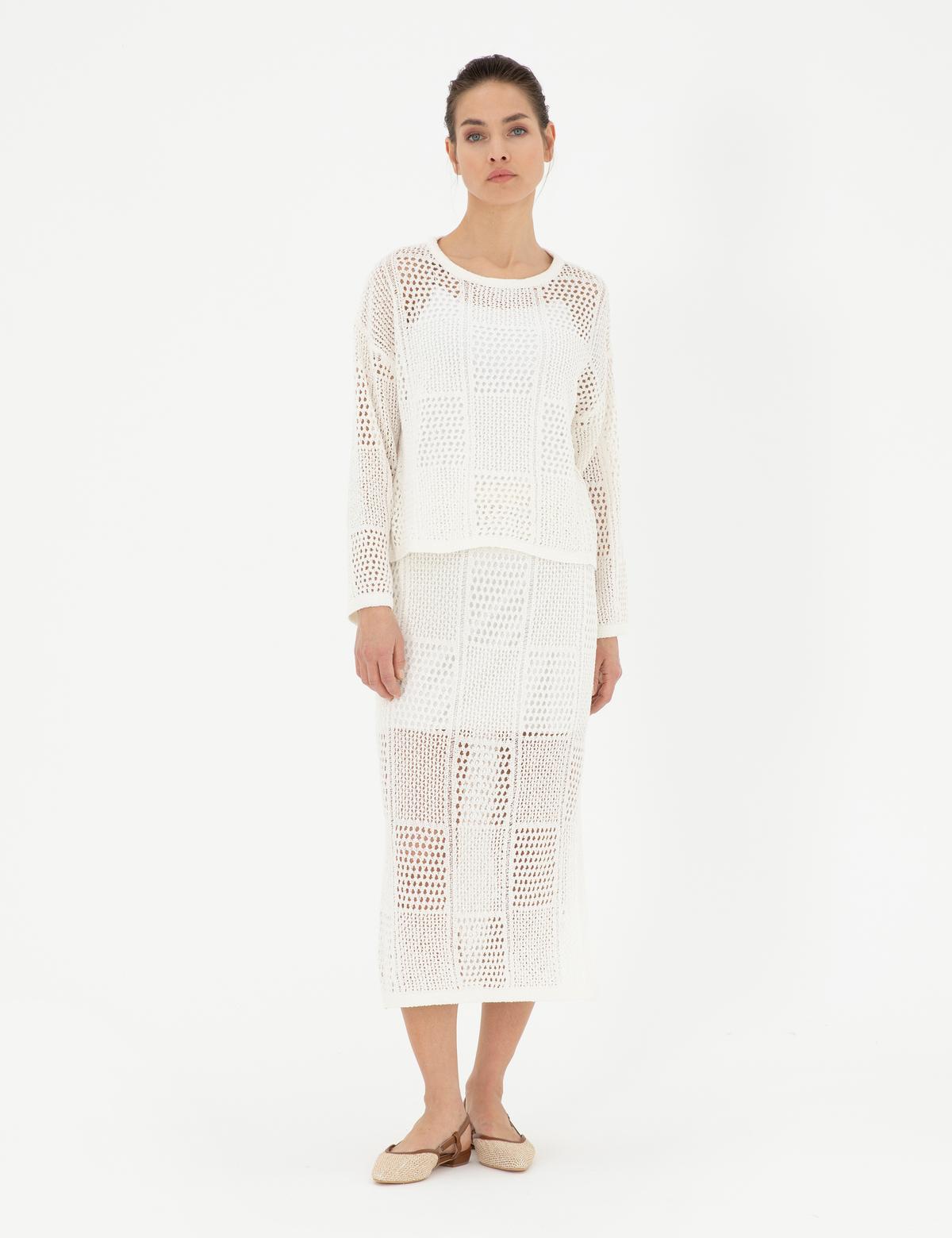 Ekru Kalem Fit Triko Etek