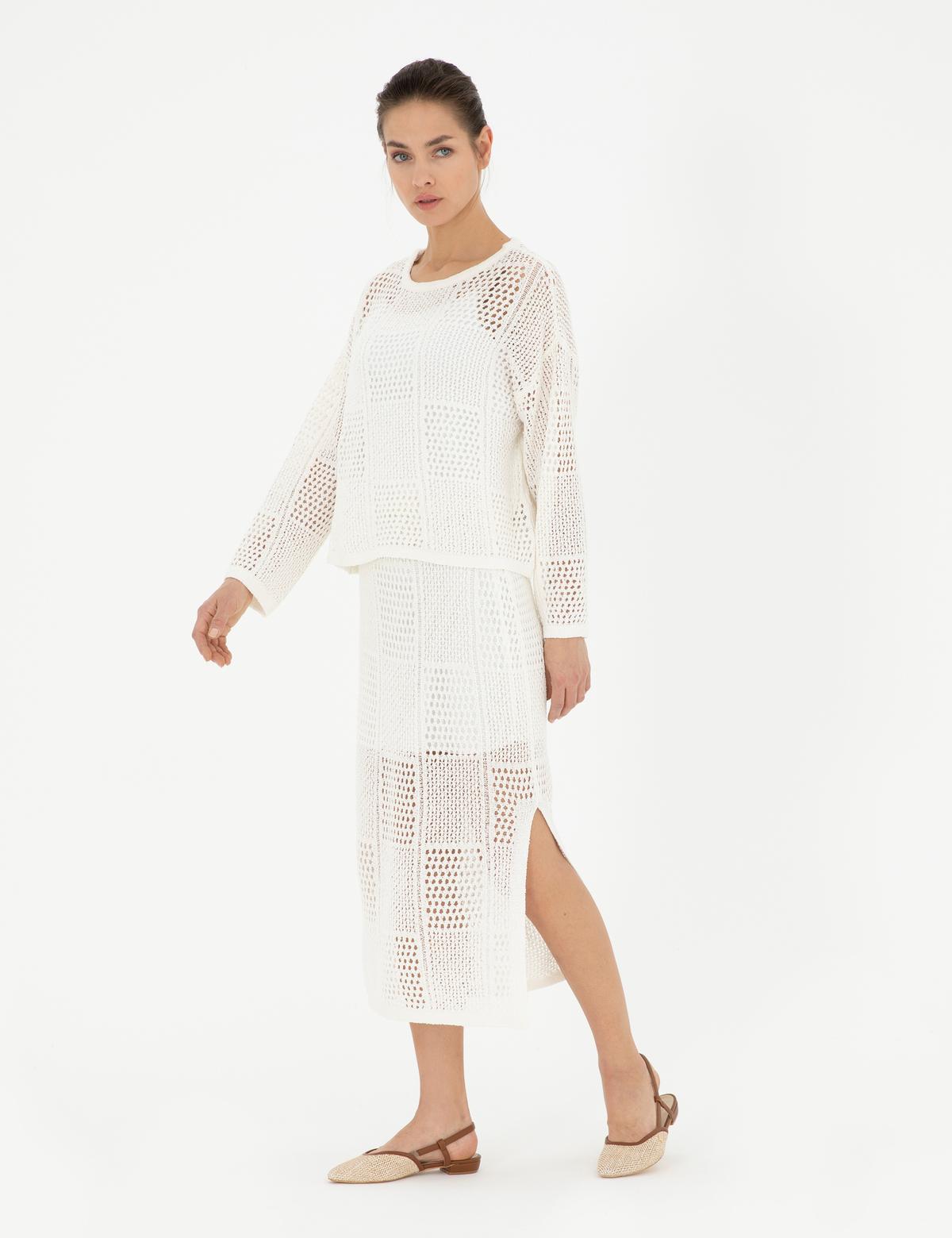 Ekru Kalem Fit Triko Etek - 50284518014