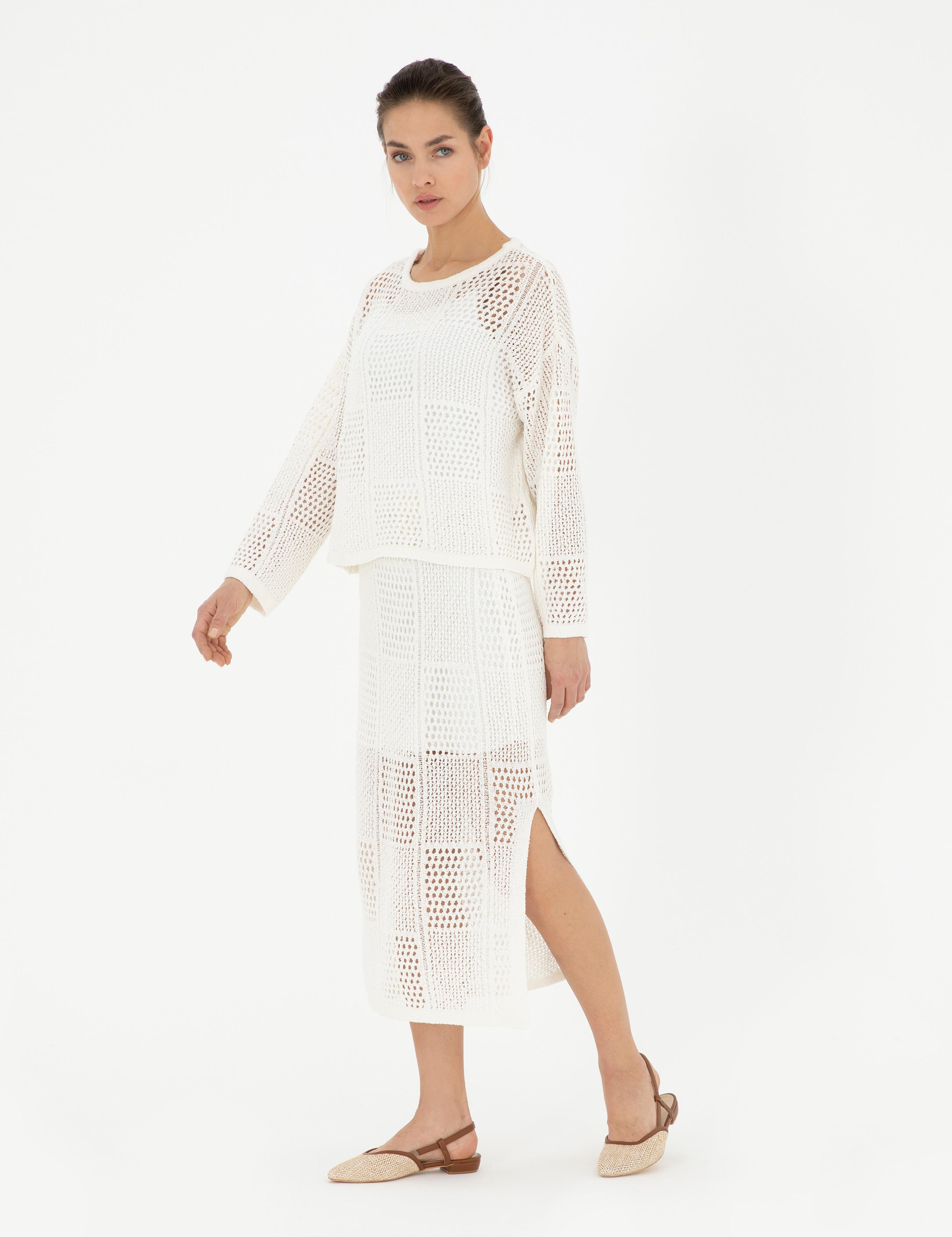 Ekru Kalem Fit Triko Etek