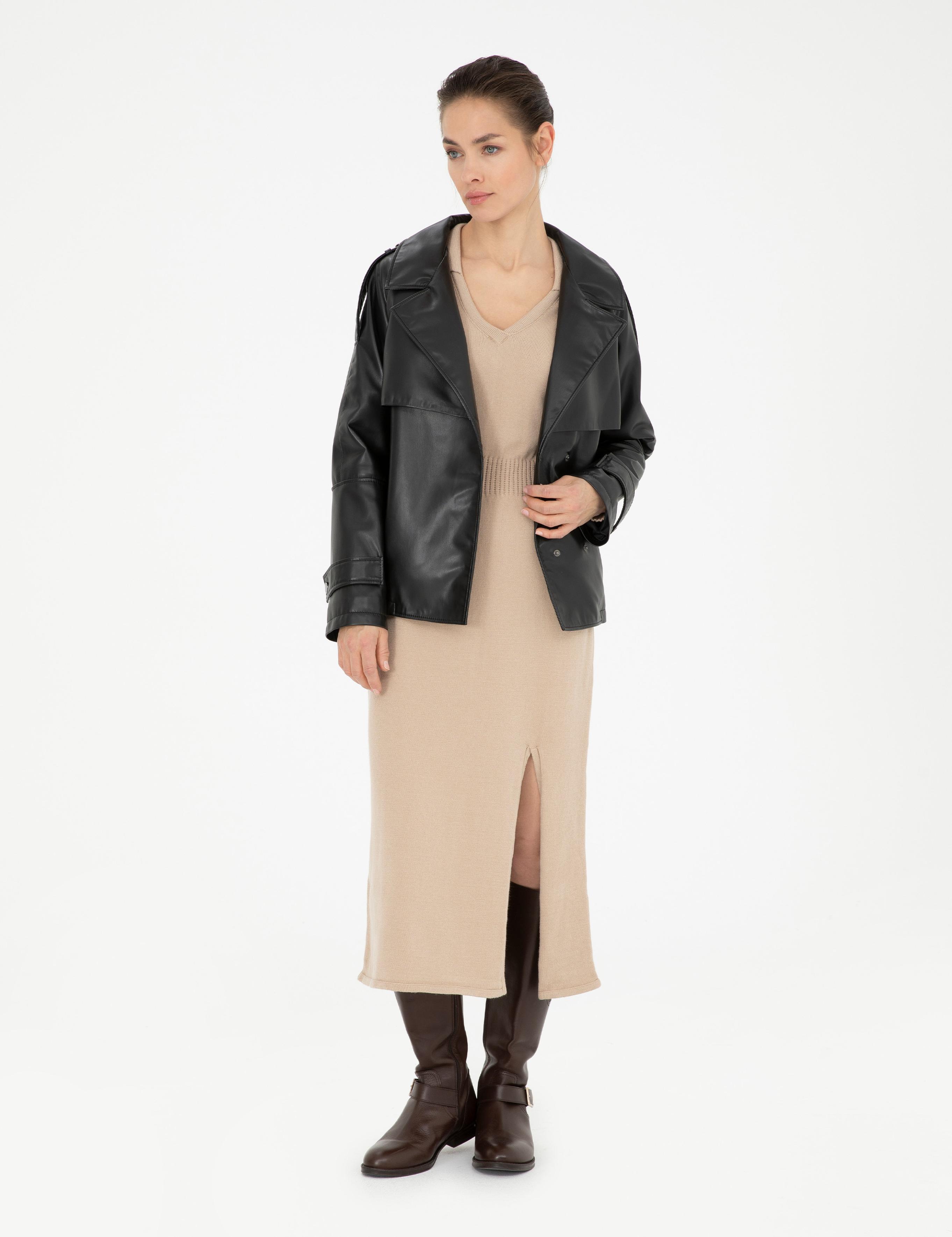 Siyah Regular Fit Suni Deri Ceket