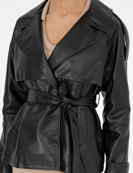 Siyah Regular Fit Suni Deri Ceket - 50273596005