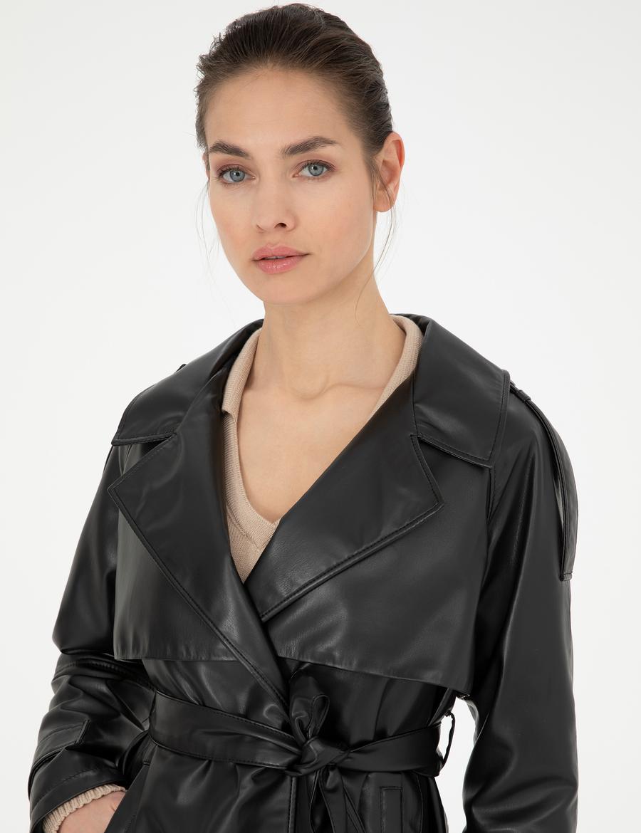 Siyah Regular Fit Suni Deri Ceket