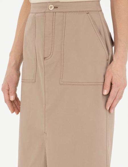 Bej Yırtmaç Detaylı Dokuma Etek - 50284030014