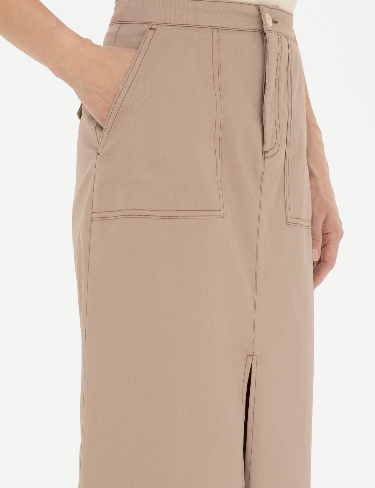 Bej Yırtmaç Detaylı Dokuma Etek - 50284030014