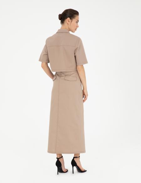 Bej Yırtmaç Detaylı Dokuma Etek - 50284030014