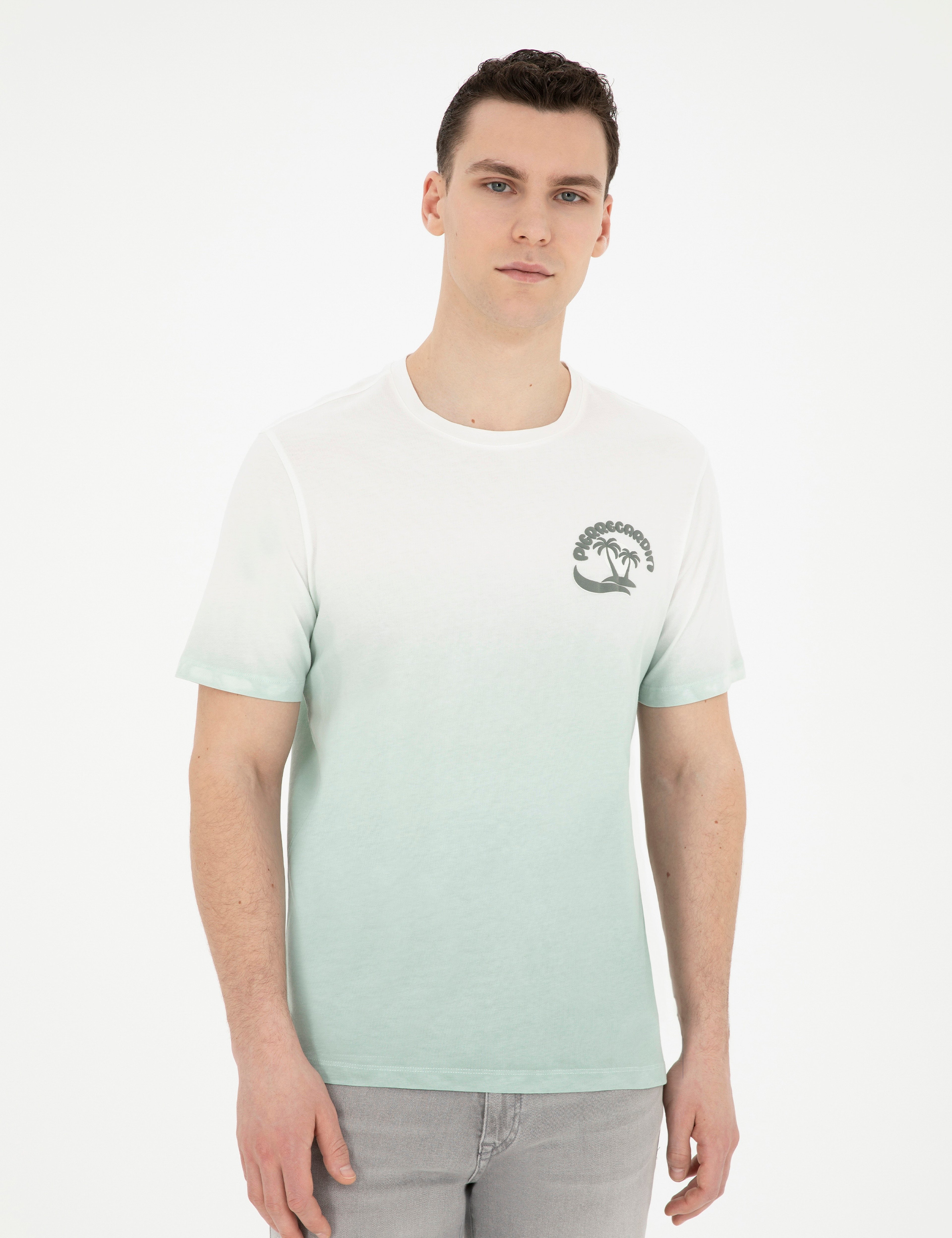 Yeşil Regular Fit %100 Pamuk Bisiklet Yaka Tişört - Image 3