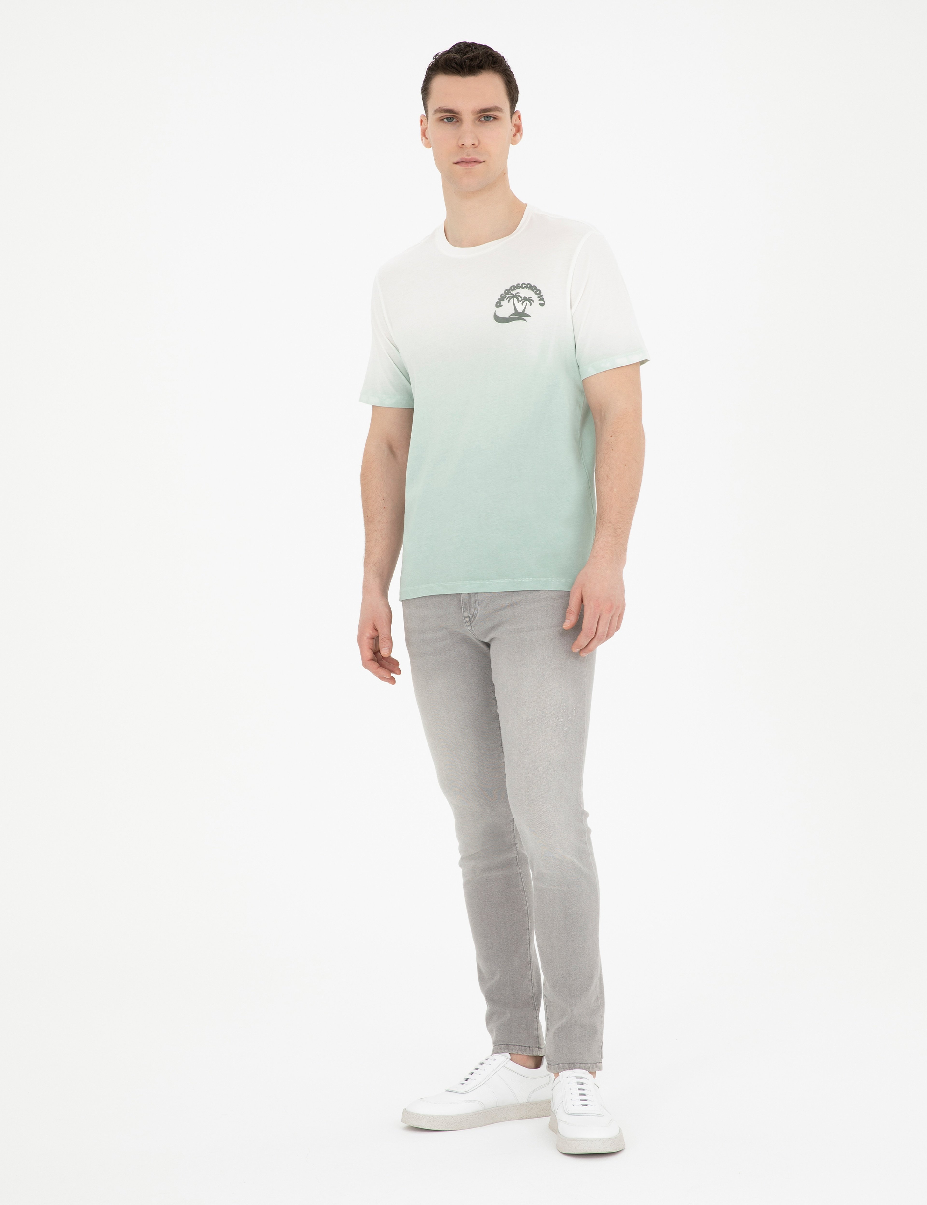 Yeşil Regular Fit %100 Pamuk Bisiklet Yaka Tişört - Image 4