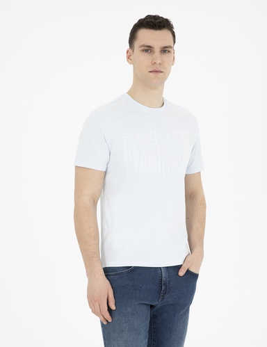Açık Mavi Slim Fit Bisiklet Yaka Tişört