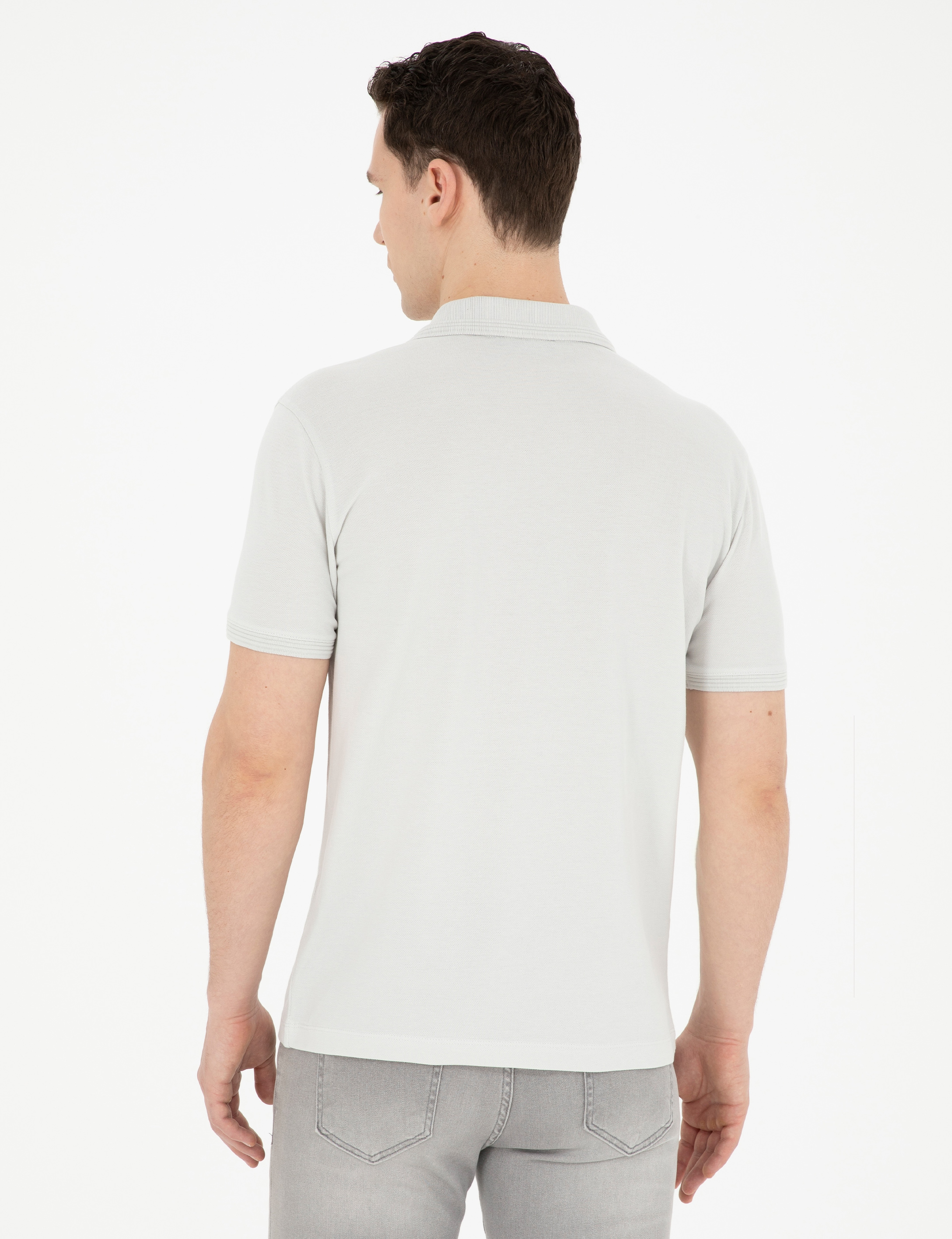 Açık Gri Slim Fit %100 Pamuk Basic Tişört