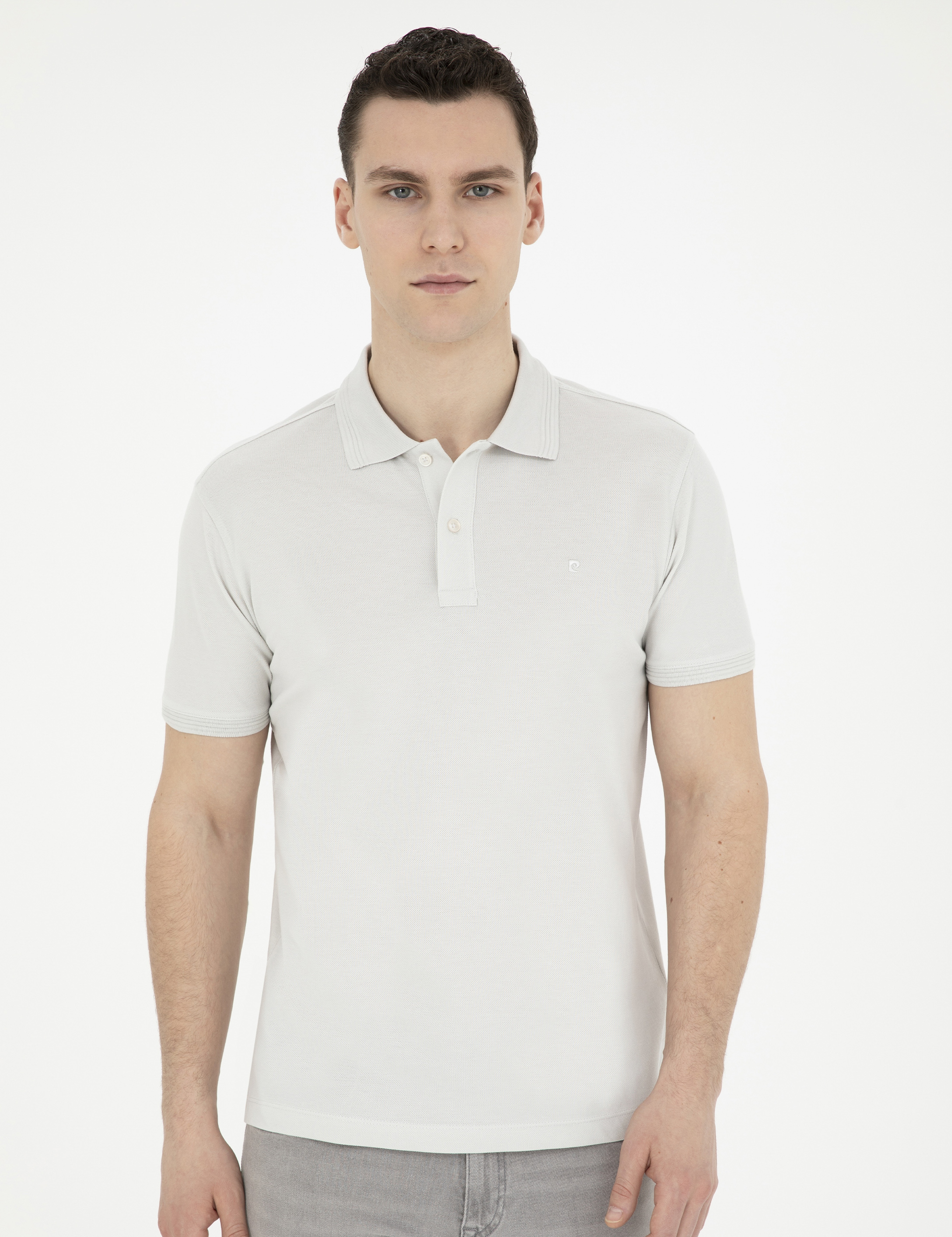 Açık Gri Slim Fit %100 Pamuk Basic Tişört - Image 3