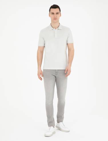 Açık Gri Slim Fit %100 Pamuk Basic Tişört