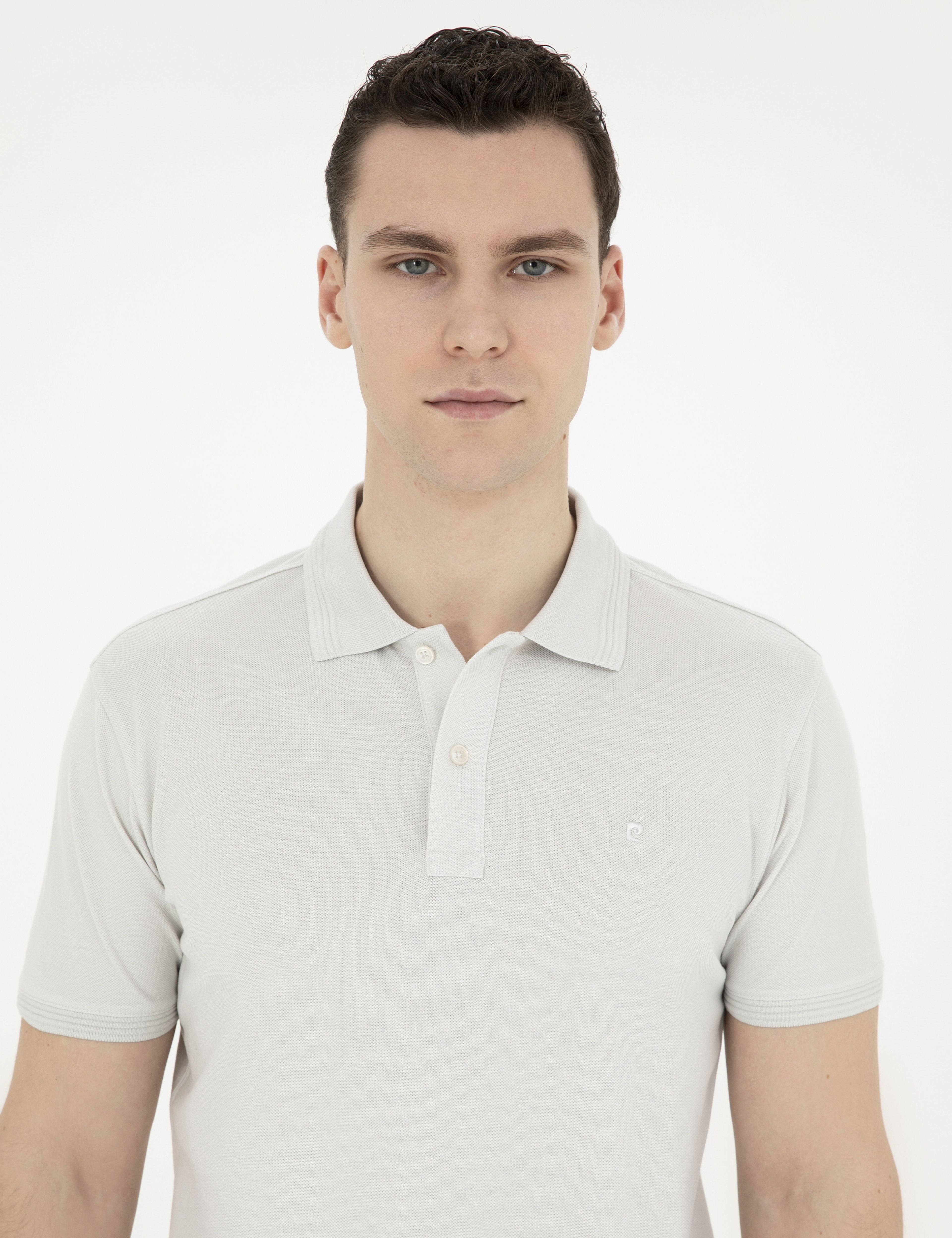 Açık Gri Slim Fit %100 Pamuk Basic Tişört