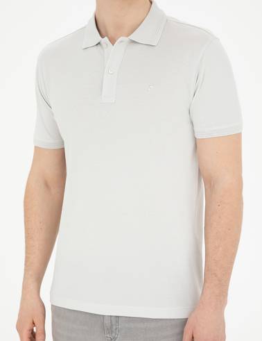 Açık Gri Slim Fit %100 Pamuk Basic Tişört