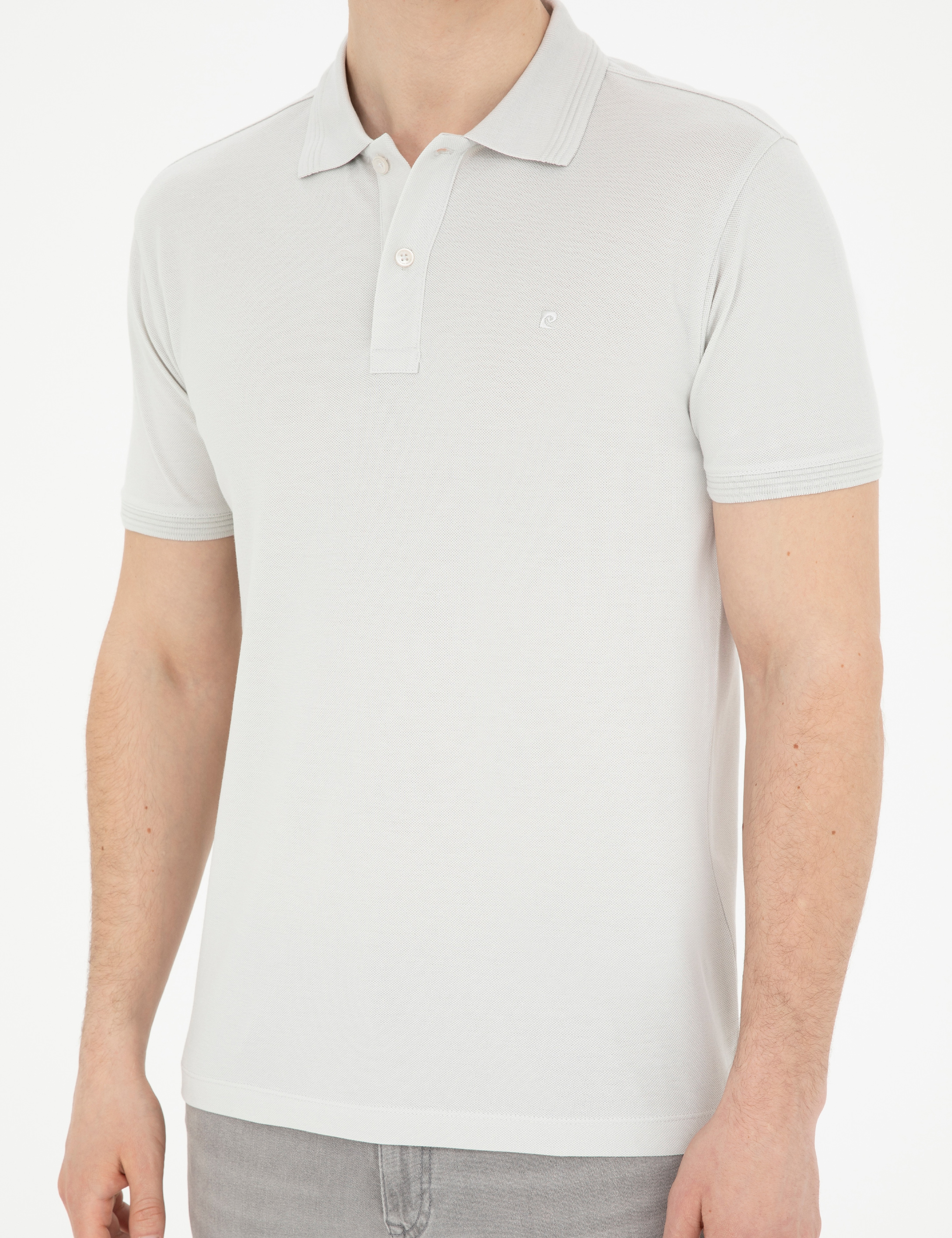 Açık Gri Slim Fit %100 Pamuk Basic Tişört
