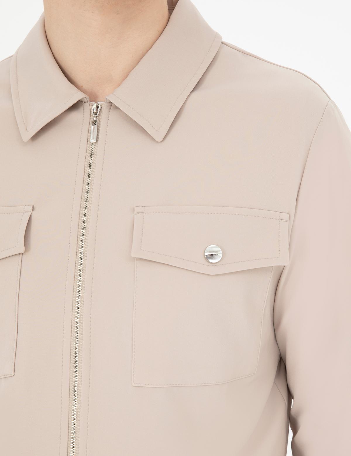 Bej Regular Fit Fermuarlı Ceket - 50287776080