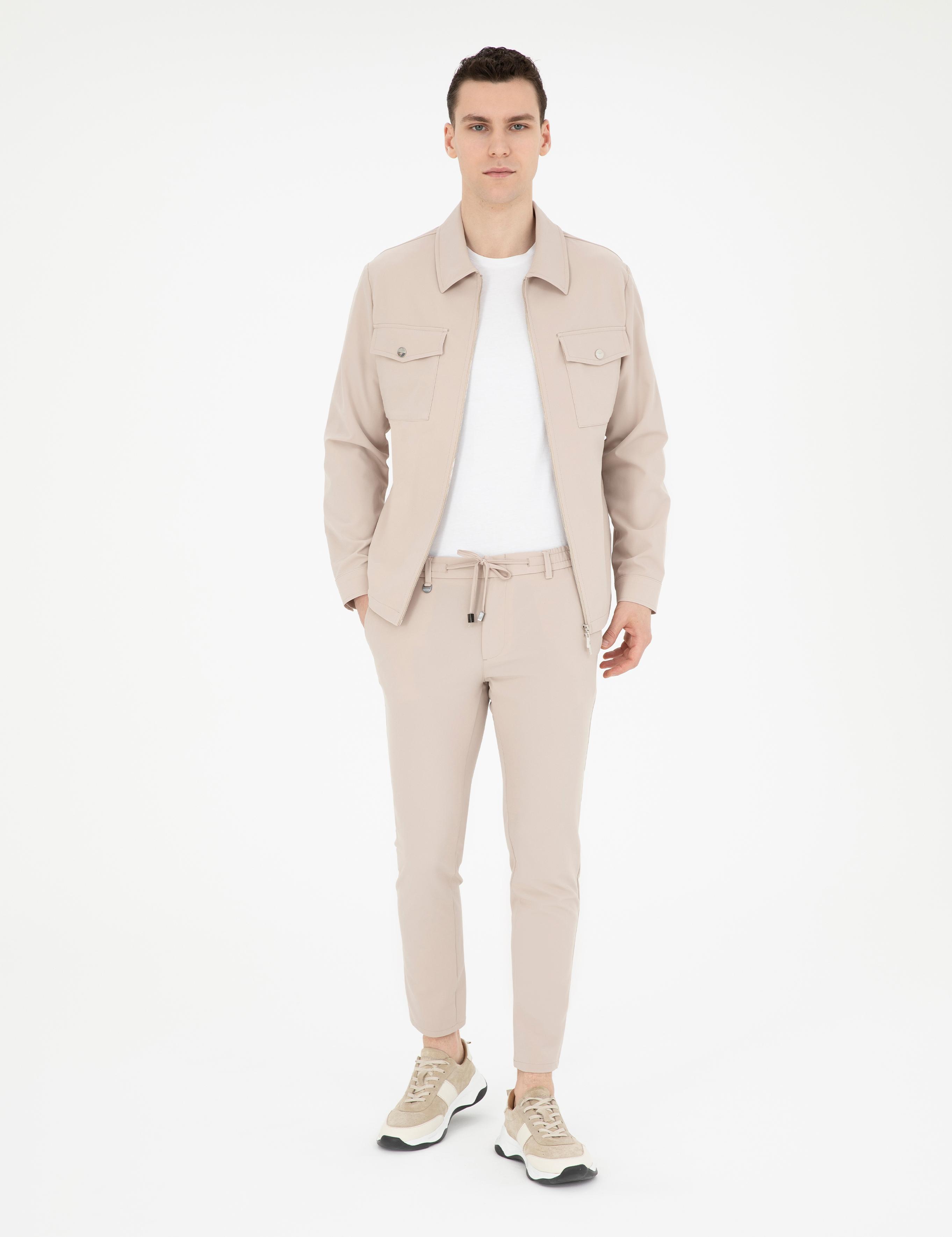 Bej Regular Fit Fermuarlı Ceket