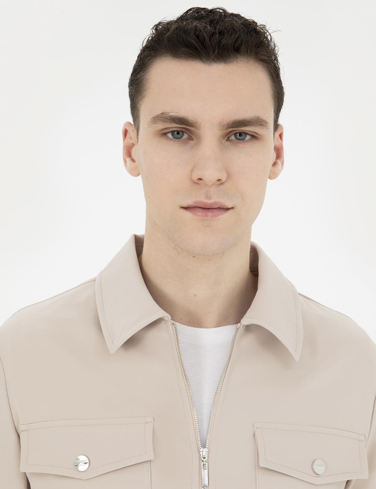 Bej Regular Fit Fermuarlı Ceket - 50287776080