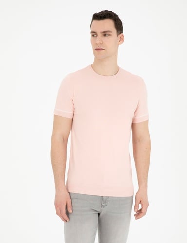 Açık Pembe Slim Fit Bisiklet Yaka Triko Tişört