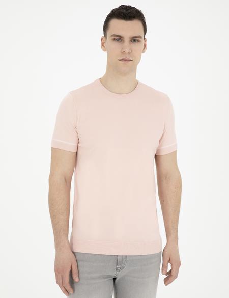 Açık Pembe Slim Fit Bisiklet Yaka Triko Tişört - 50288117023
