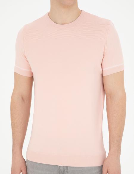 Açık Pembe Slim Fit Bisiklet Yaka Triko Tişört - 50288117023