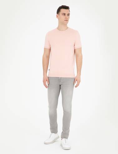 Açık Pembe Slim Fit Bisiklet Yaka Triko Tişört