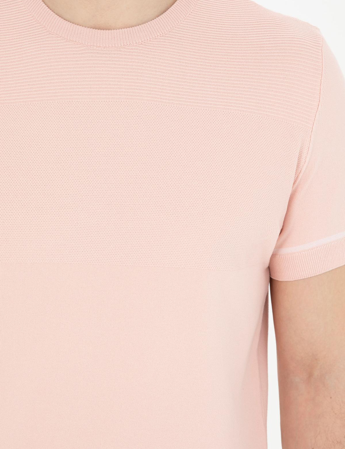 Açık Pembe Slim Fit Bisiklet Yaka Triko Tişört - 50288117023