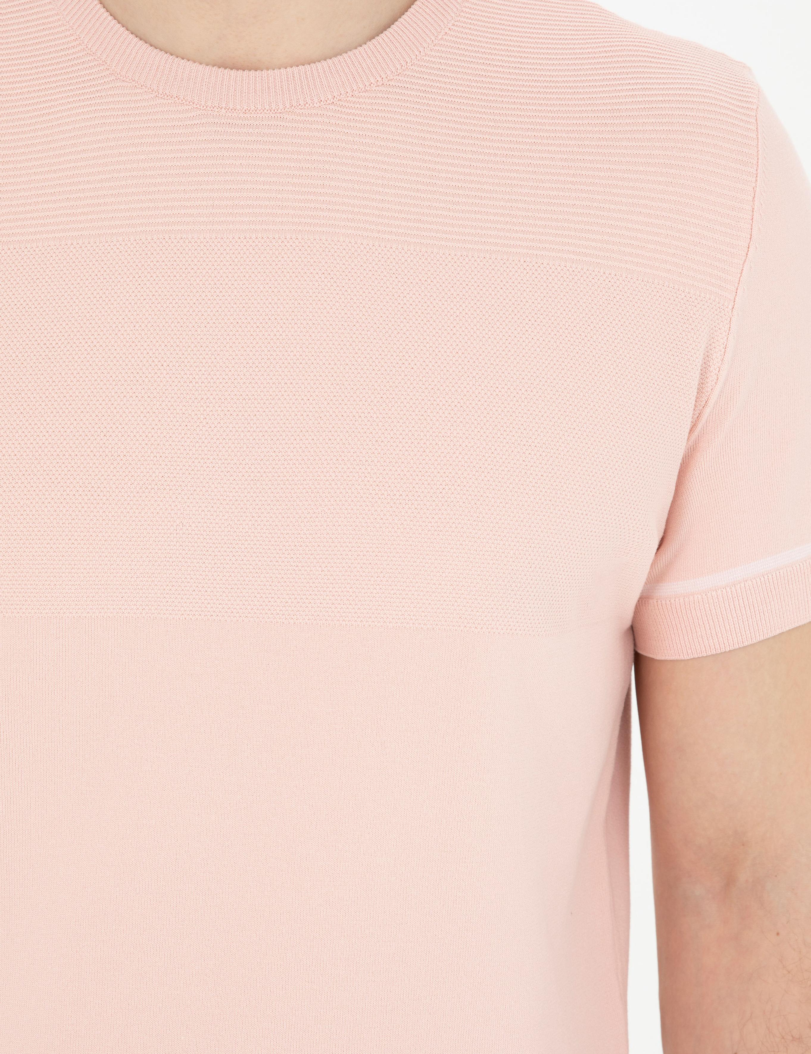 Açık Pembe Slim Fit Bisiklet Yaka Triko Tişört