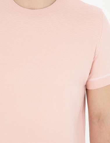 Açık Pembe Slim Fit Bisiklet Yaka Triko Tişört
