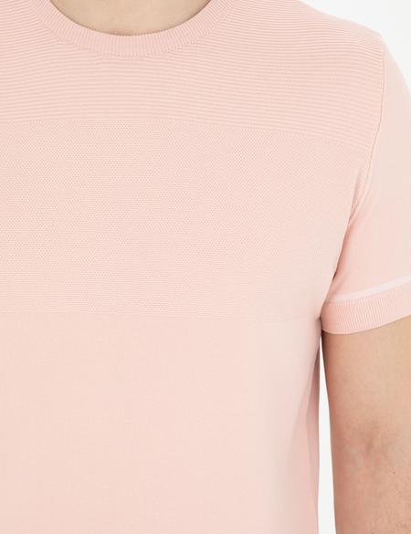 Açık Pembe Slim Fit Bisiklet Yaka Triko Tişört - 50288117023