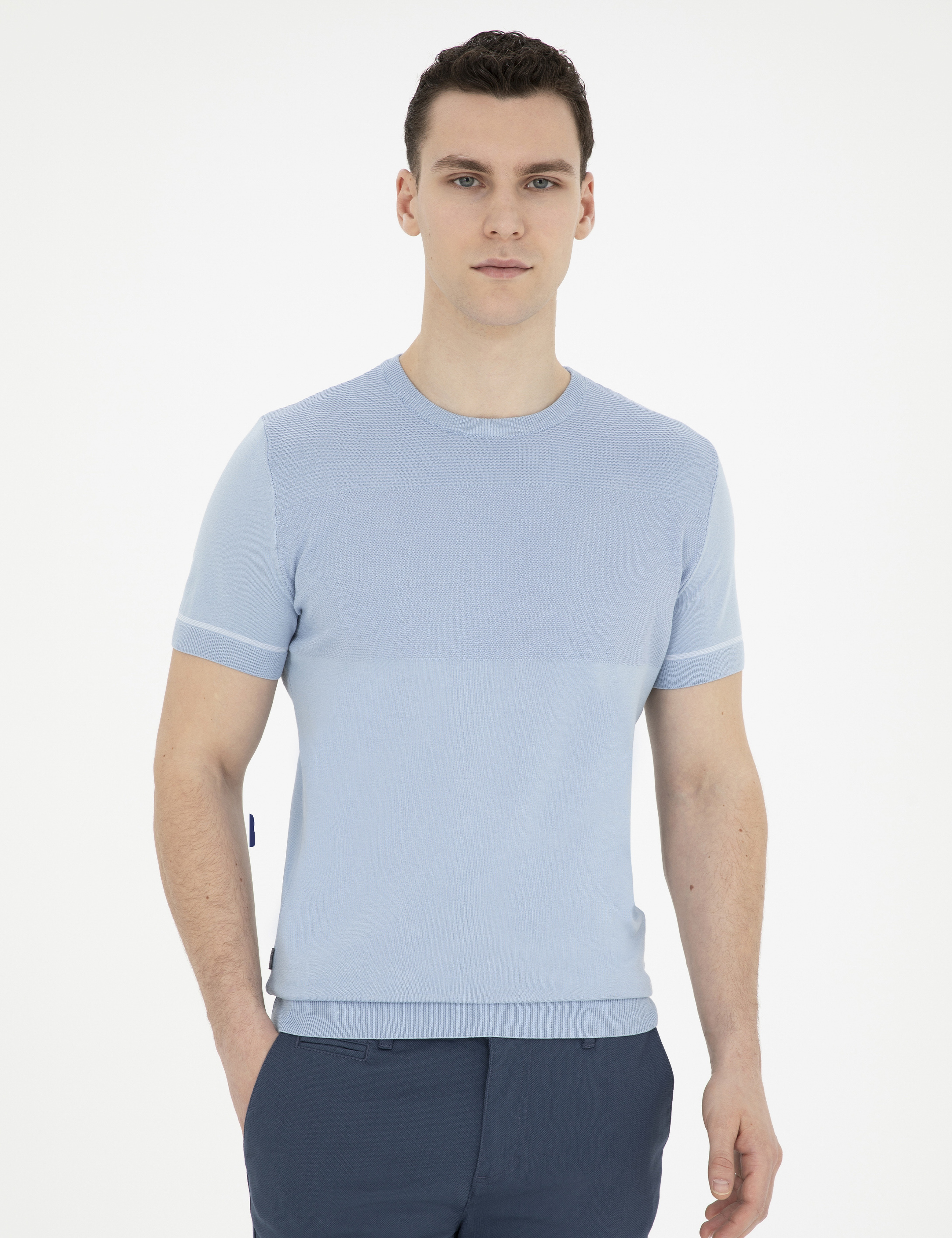 Mavi Slim Fit Bisiklet Yaka Triko Tişört - Image 3