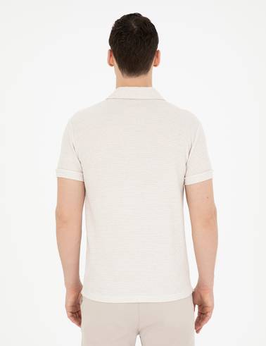 Bej Slim Fit Fermuarlı Polo Yaka Tişört