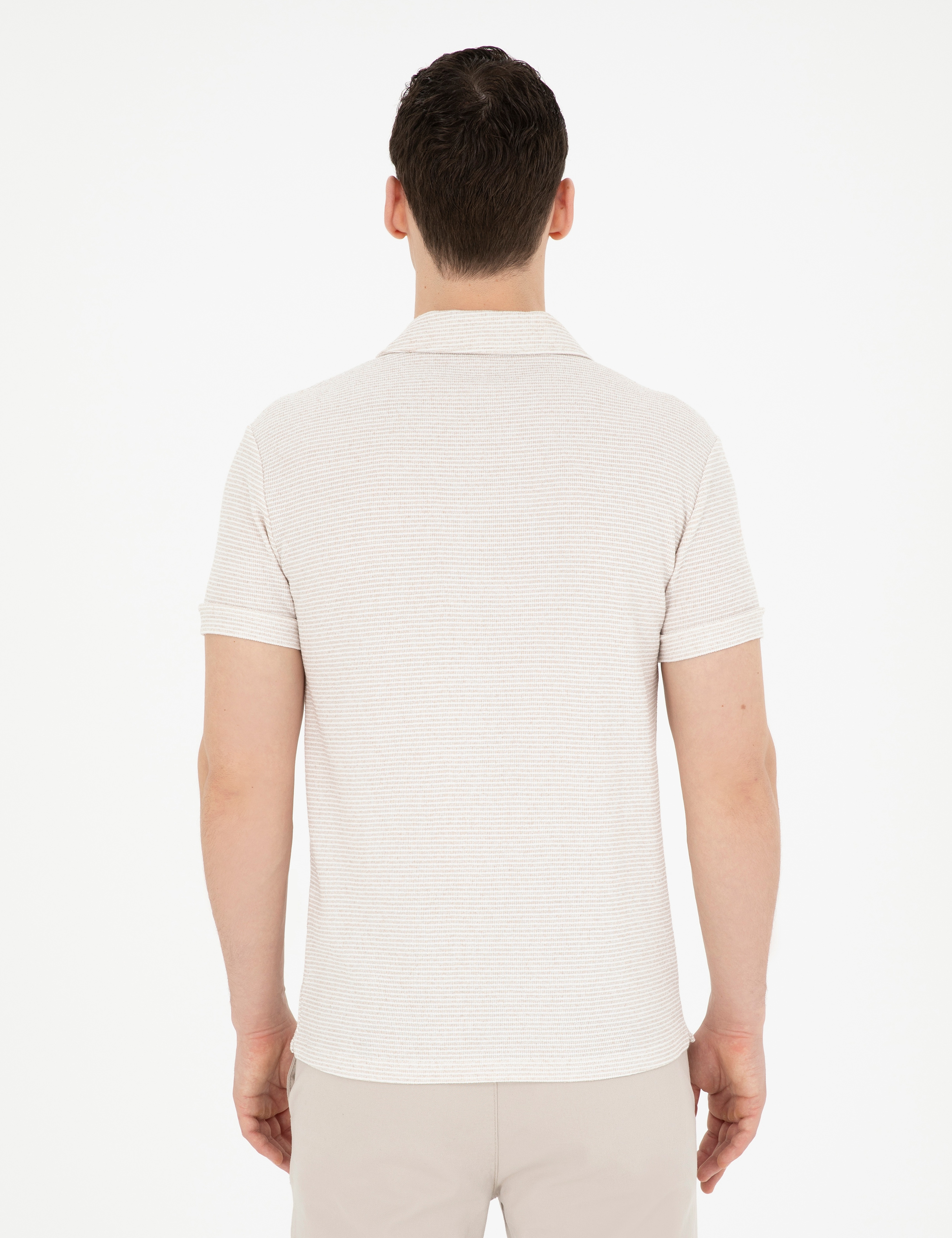 Bej Slim Fit Fermuarlı Polo Yaka Tişört
