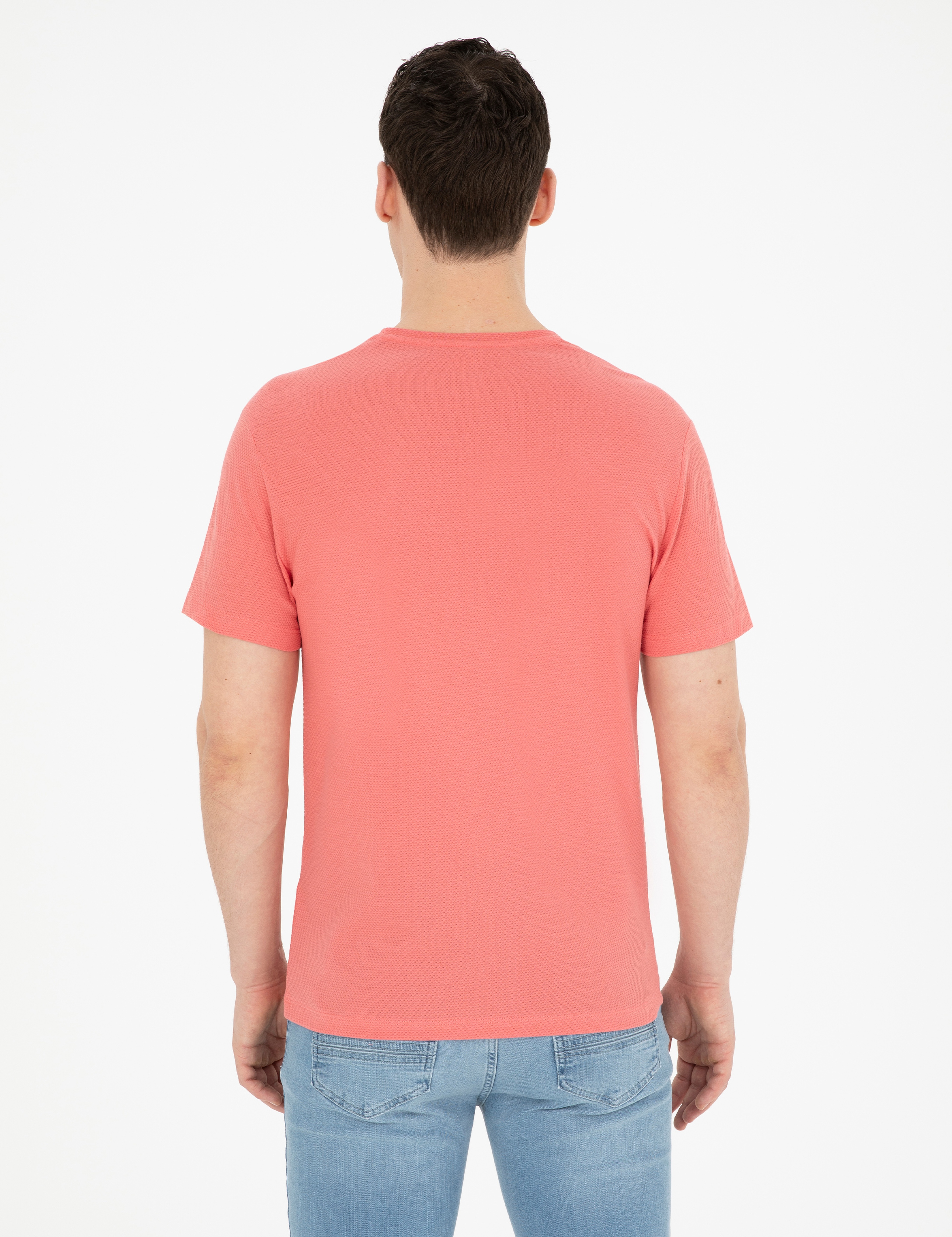 Pembe Slim Fit %100 Pamuk Bisiklet Yaka Tişört - Image 5
