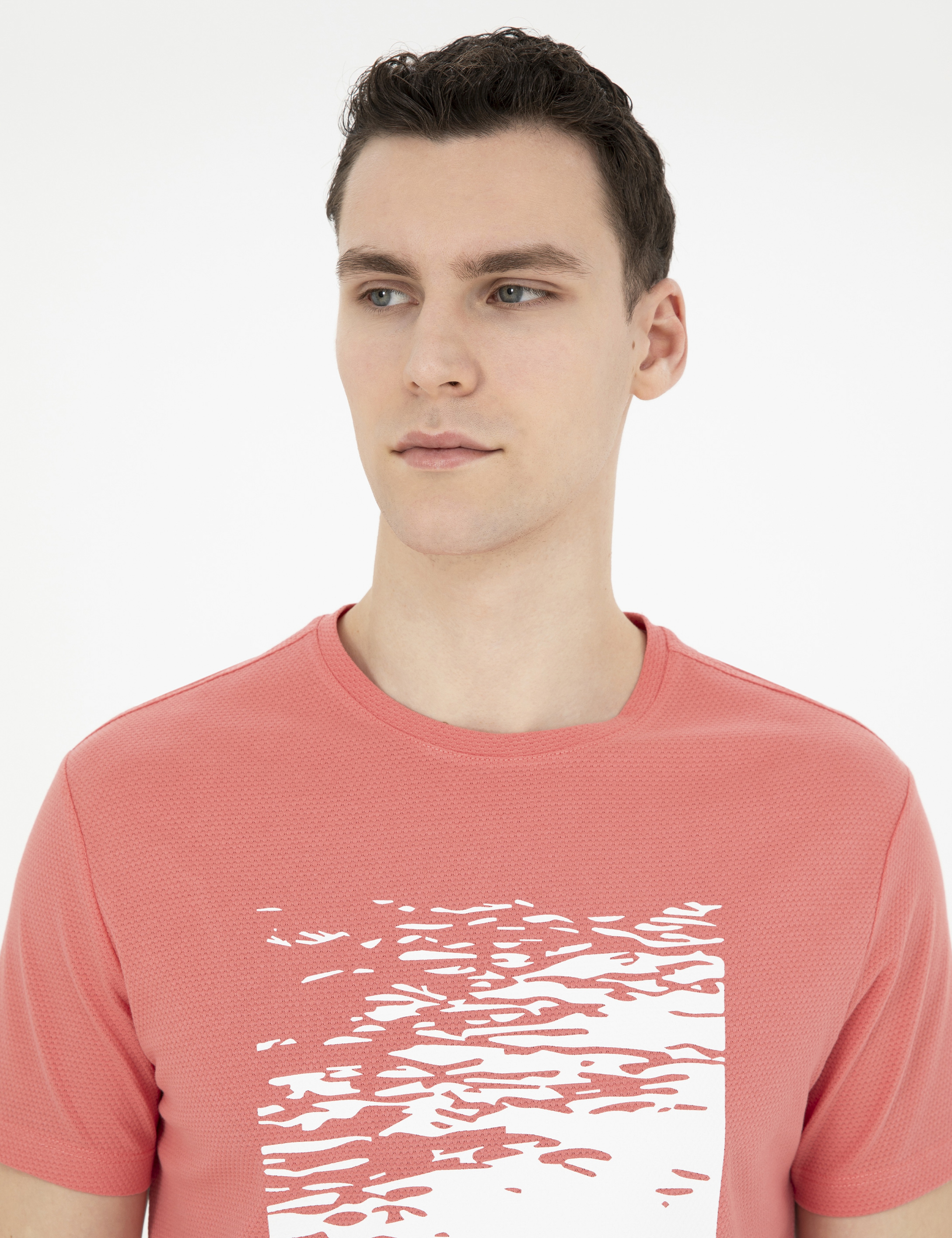 Pembe Slim Fit %100 Pamuk Bisiklet Yaka Tişört - Image 2