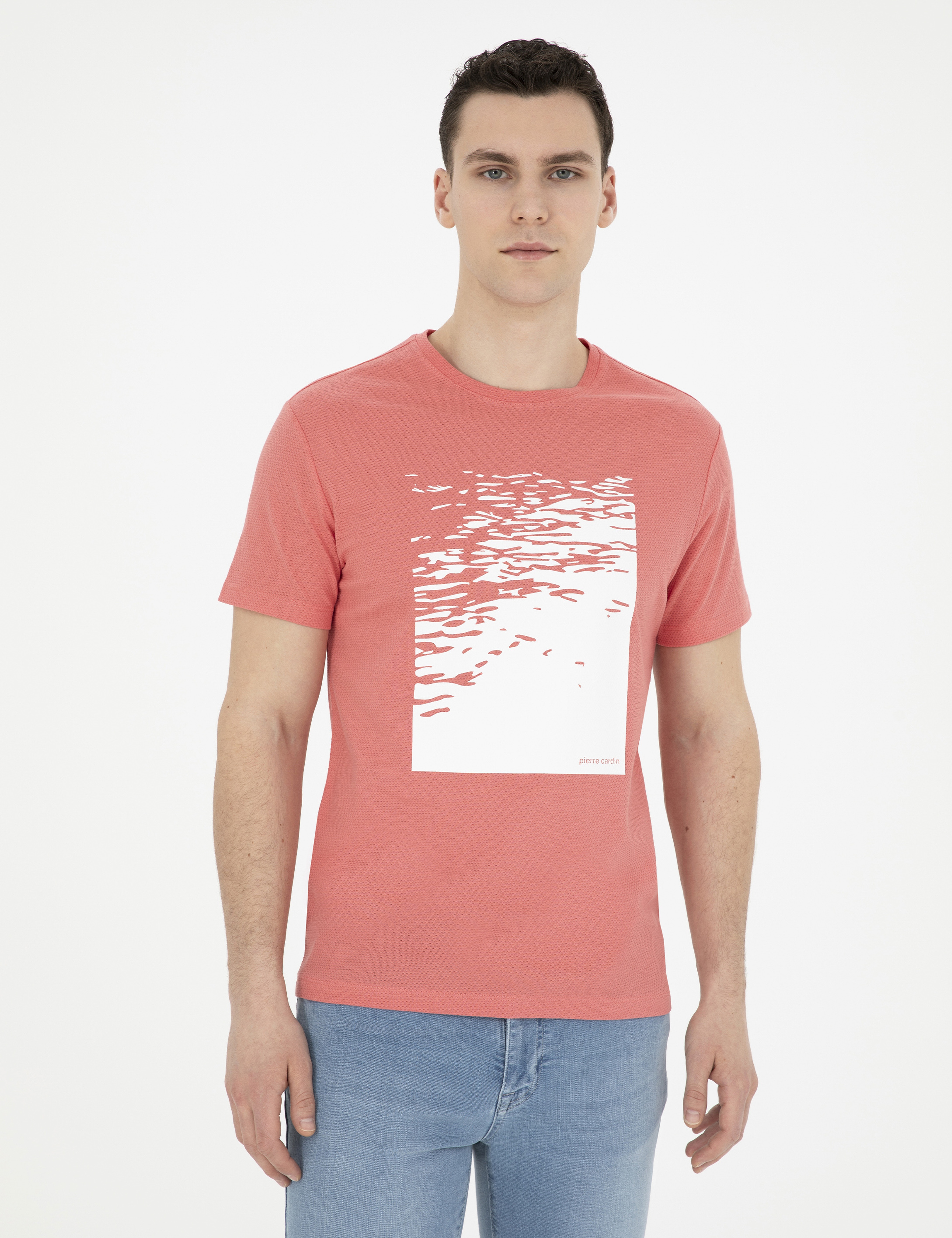 Pembe Slim Fit %100 Pamuk Bisiklet Yaka Tişört