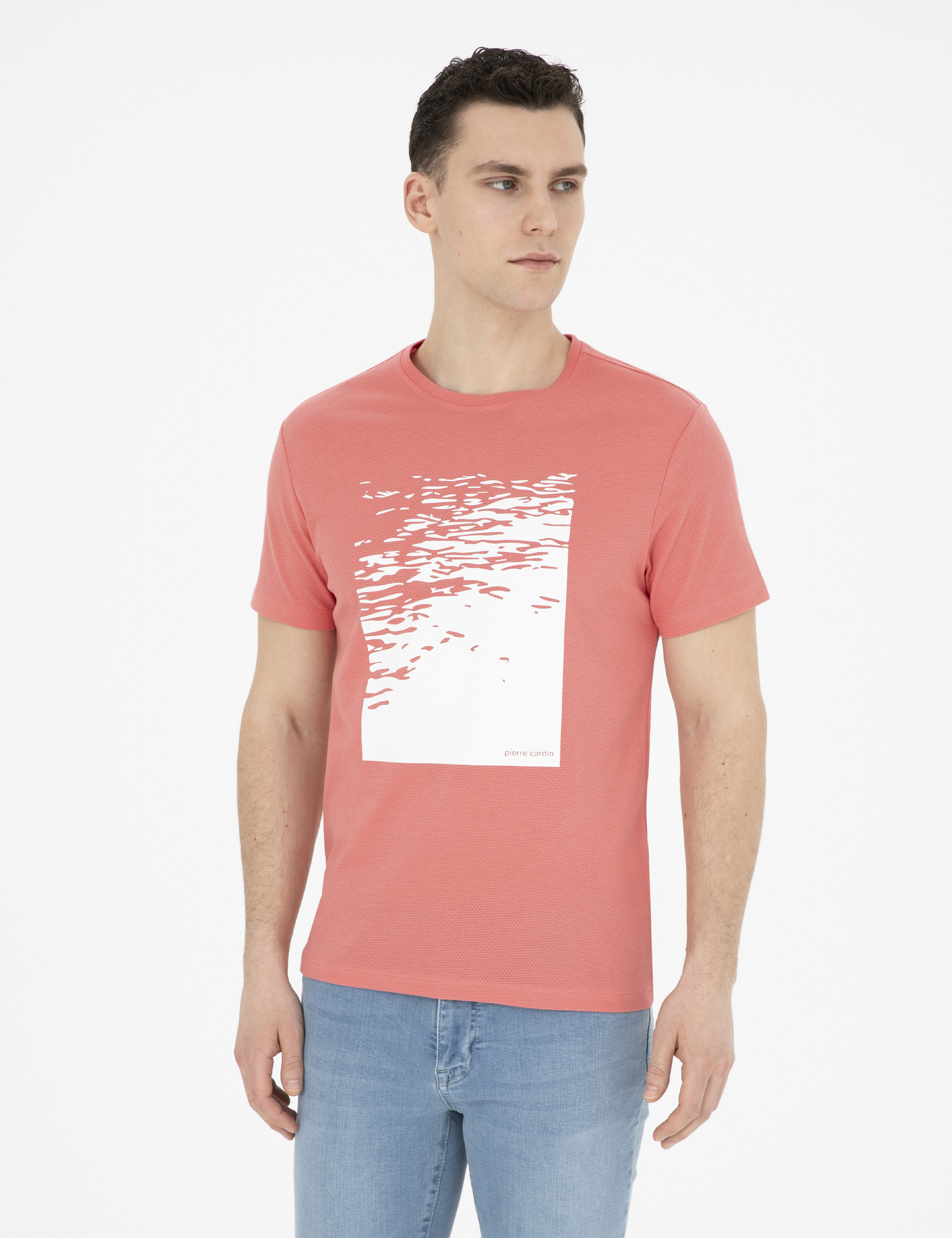 Pembe Slim Fit %100 Pamuk Bisiklet Yaka Tişört